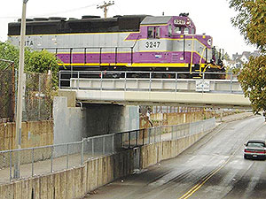 Residents can expect traffic disruptions as the rail bridge over Medford Street is rebuilt to add tracks for the coming Green Line Extension. ~Photo courtesy of the MBTA 