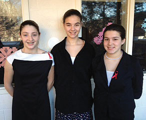 Among the winners from the Kennedy School were Kaleign Conte (L) and Emily O'Regan (R) who won 1st Place Jr. Division, Group Performance, and Marissa Toner (Middle) who won 2nd Place Jr. Division, Individual Performance, in the History Day Regionals. They will join other winners from the Kennedy School and compete in the State Contest, April 7. ~Photo by  Melanie O'Regan.