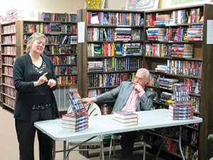 Authors Kevin Cullen and Shelley Murphy enlightened those who gathered at The Book Shop in Ball Square on the long and difficult search for one of America’s most sought after criminals, Whitey Bulger. ~Photo by Blake Maddux