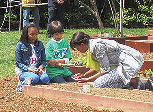 Ariana Docanto (left) from Somerville's Healey School planted wheat seats with First Lady Michelle Obama in the White House kitchen garden.