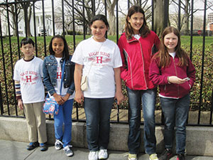 Five Healey School students travelled to the White House last week to help the First Lady with this year's garden planting (left to right): Brian Chan, Ariana Docanto, Gabriela Lopez, Lana Popovic and Sarah Sweeting. ~Photo by Susana Hernandez Morgan.