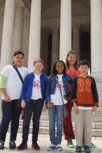 Gaby Lopez, Sarah Sweeting, Ariana Docanto, Lana Popovic and Brian Chan  visit historic sites on the National Mall on their way to the White House on May  28th. 