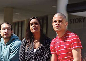 Harvard Law students Justin Gringerich, Ria Davidson and Aalvion van Schalkwyk voice support of the idea of plaques marking where Mrs. Obama lived on campus. ©2013 Clennon L. King