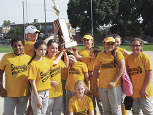 Stephanie Duquette (Manager/Coach), Mary Duffy, Amanda Lausier, Brenna Kristiansen, Ava Regan, Nadia Taylor, Ava Gupta (behind trophy).  Maggie McDonagh, Natalie Moore, Kimberly Toner, Chloe Wilson, and Isabella Chiaravalloti. 