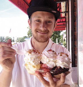 Eric Pedersen, who lives on Broadway in Somerville, loves Louie's Ice Cream Banana Boats.